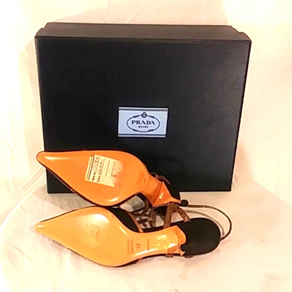 🔥 NWT Prada Black/Snake Skin Leather Kitten Heels - Picture 8 of 11